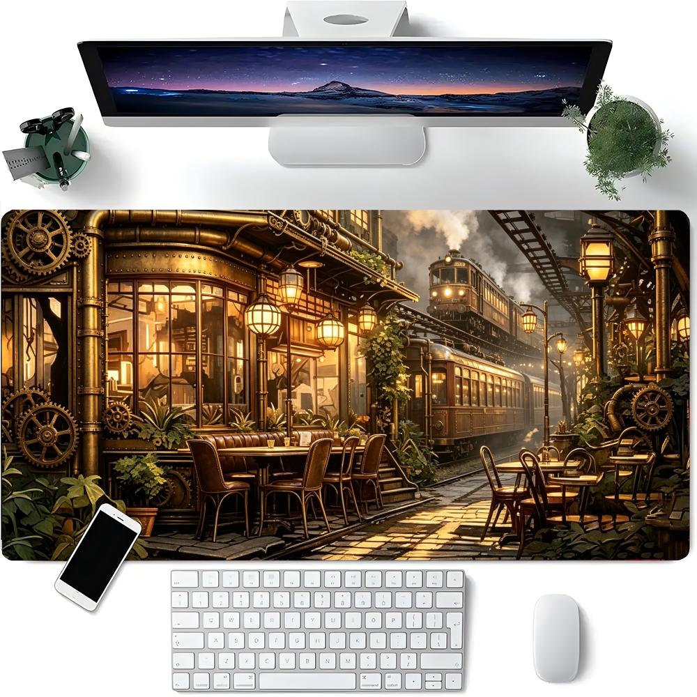 Gaming Accessories Retro - Retro Industrieel Treinstation Bureau-onderlegger Messing Tandwiel