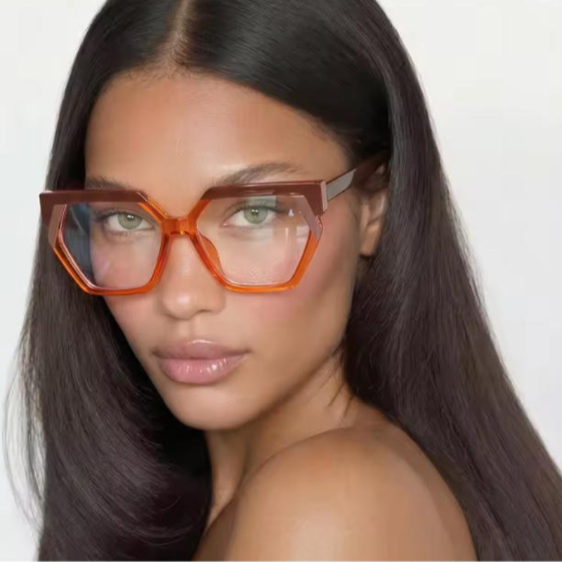 Gaming Glasses Tinted - Europese Amerikaanse stijl dames polygoonvormige blauwlichtbrillen,